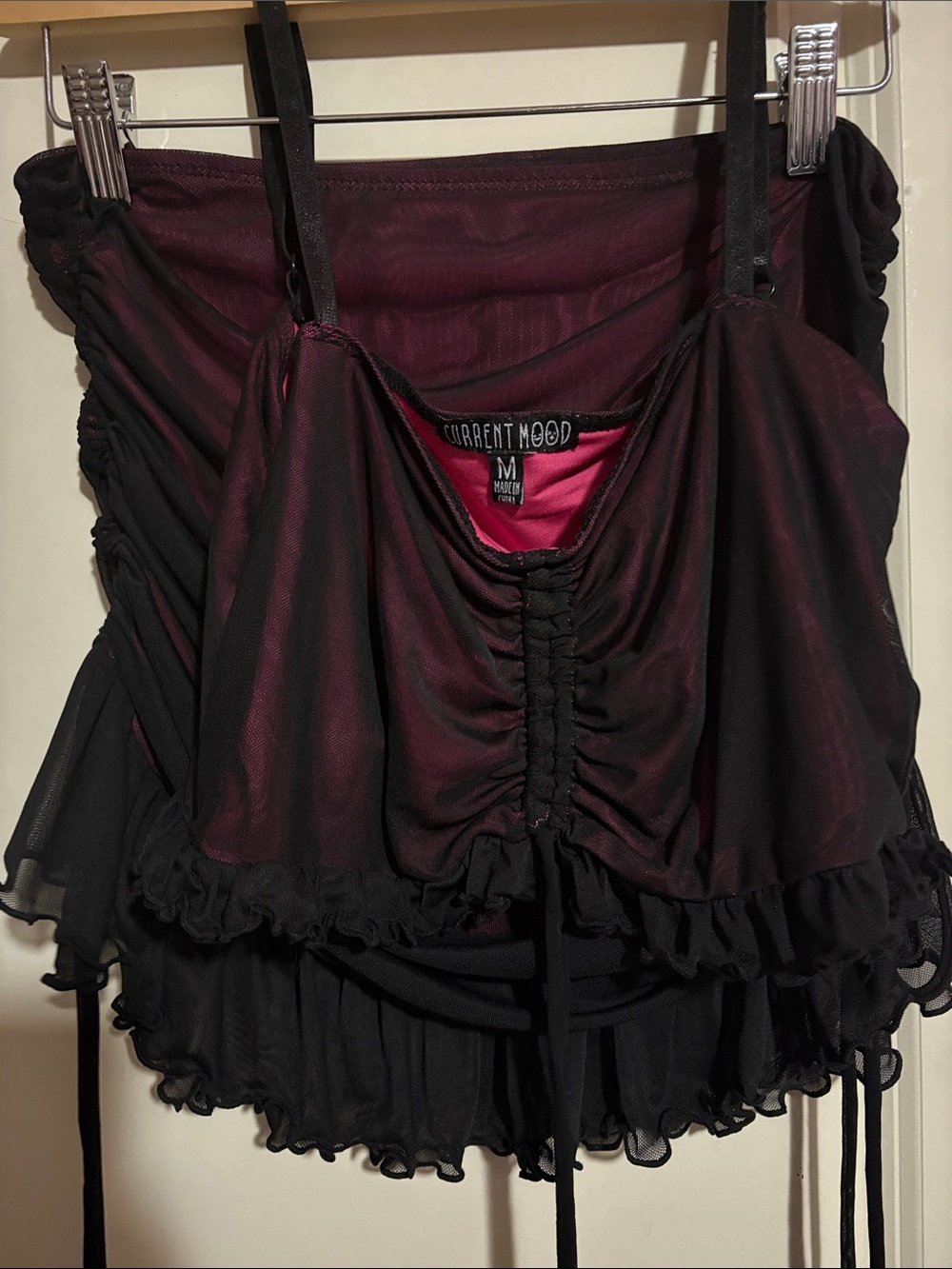 Current Mood Burgundy, Pink and Black Ruffled Mesh Set
